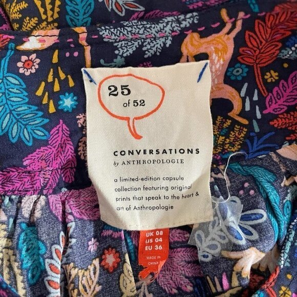 Conversations by ANTHROPOLOGIE Size 4  Top Blouse Long Sleeve Colorful Whimsical - Picture 7 of 9